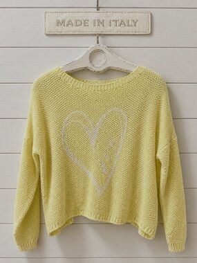 Yellow knit sweater with heart - Made in Italy - estimated size S/M